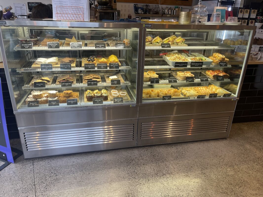 Bakery display cabinet at Little Luscious Café